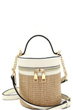 Off White Straw Barrel Shoulder Bag